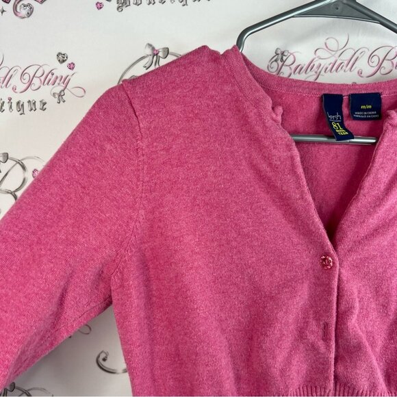 Kersh 81 nineteen cardigan pink button up Vibrant Pink Knit Top cinch waist - Picture 5 of 10